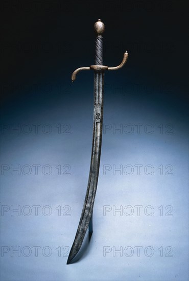 Hanger (Hunting Sword), 1553. Hilt:  Italy (?); Blade:  Germany, Saxony, late 16th-17th Century. Steel; gold and silver damascened hilt; overall: 73 cm (28 3/4 in.); blade: 57.7 cm (22 11/16 in.); quillions: 17.5 cm (6 7/8 in.).