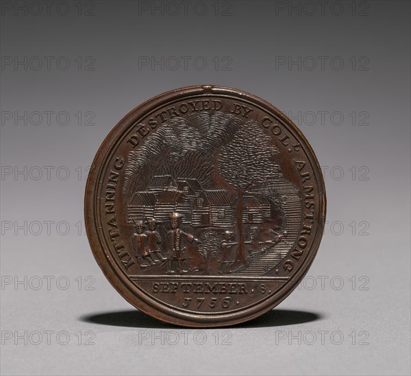 Medal:  Commemorating the Destruction of Kittanning by Col. Armstrong, 8 September 1756 (reverse), 1756. America, 18th century. Bronze; diameter: 5.1 cm (2 in.).