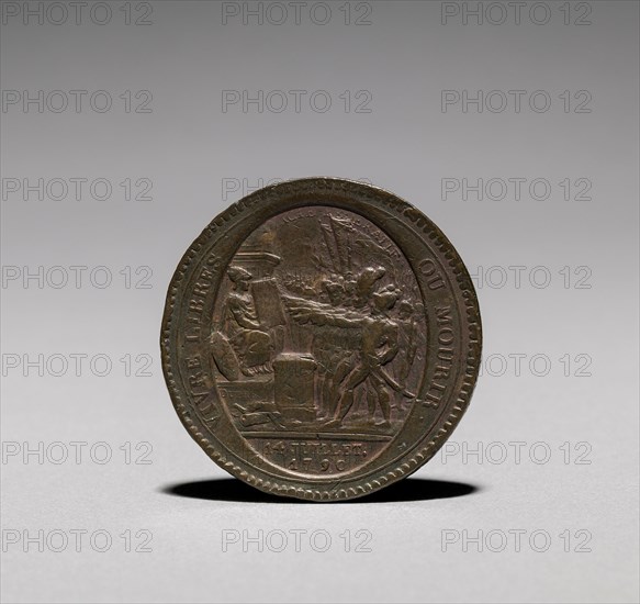 Medal:  Five Sols issued by Monneron Brothers, Paris, 1792 (obverse). Jules Dupré (French, 1811-1889). Bronze; diameter: 3.9 cm (1 9/16 in.).