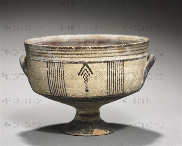 Footed Bowl, c. 850-750 BC. Cyprus, Cypro-Geometric III. White painted ware; overall: 8.7 cm (3 7/16 in.); diameter of rim: 11.8 cm (4 5/8 in.); diameter of foot: 5.3 cm (2 1/16 in.).