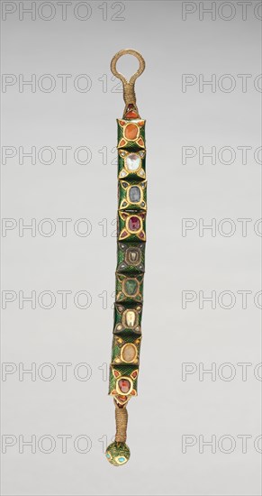 Armlet of bazuband, 1700s-1800s. India, Punjab, 18th-19th Century. Gold, encrusted enamel and gems; overall: 19.1 cm (7 1/2 in.).