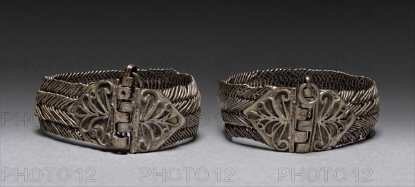 Bracelets, 1700s-1800s. Bulgaria, 18th-19th century. Silver; diameter: 6.4 cm (2 1/2 in.).