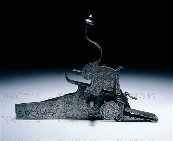 Wheel-Lock from a Hunting Gun, 1600s. Germany, 17th century. Steel, engraved; overall: 22.7 x 16.5 x 5.8 cm (8 15/16 x 6 1/2 x 2 5/16 in.).