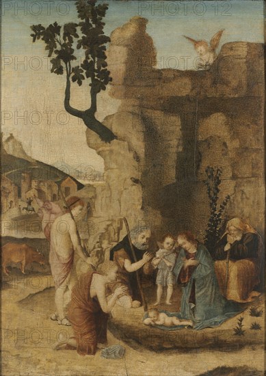 Adoration of the Shepherds, c. 1500. Northern Italy, late 15th-early 16th Century. Oil on wood; framed: 63 x 51 x 7.8 cm (24 13/16 x 20 1/16 x 3 1/16 in.); unframed: 41.5 x 29.8 cm (16 5/16 x 11 3/4 in.).