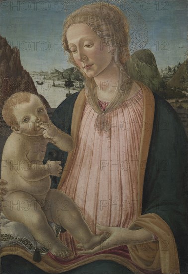 Madonna and Child, c. 1475-1480. Francesco Botticini (Italian, c. 1446-1497). Tempera on poplar panel; painted surface: 64.6 x 45 cm (25 7/16 x 17 11/16 in.); panel: 67.2 x 46 cm (26 7/16 x 18 1/8 in.).