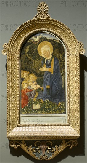 Virgin and Child with Angels, c. 1460. Follower of Filippo Lippi (Italian, c. 1406-1469). Tempera and gold on wood panel; framed: 186.7 x 97.8 x 14 cm (73 1/2 x 38 1/2 x 5 1/2 in.); unframed: 95 x 53 cm (37 3/8 x 20 7/8 in.).