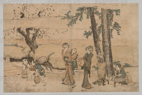 Group of Figures near a Brook, 1760-1849. Katsushika Hokusai (Japanese, 1760-1849). Color woodblock print; sheet: 9.6 x 23.2 cm (3 3/4 x 9 1/8 in.).