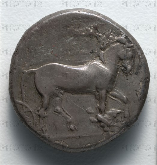 Tetradrachm: Head of Nymph (obverse), 466-413 BC. Greece, Syracuse, 5th century BC. Silver; diameter: 2.3 cm (7/8 in.).