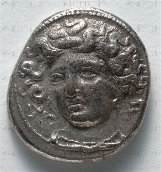Drachma: Fountain Nymph Larissa (obverse), 400-344 BC. Greece, Thessaly, 4th century BC. Silver; diameter: 2 cm (13/16 in.).