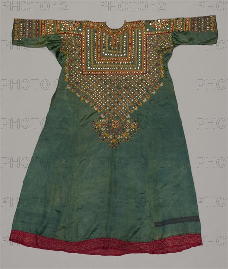 Woman's Dress, 1800s. India, Cutch, 19th century. Embroidery, silk thread on silk ground; overall: 116 x 105.5 cm (45 11/16 x 41 9/16 in.)