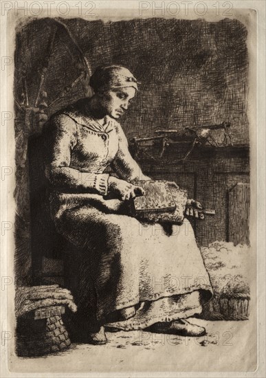 Woman Carding. Jean-François Millet (French, 1814-1875). Etching