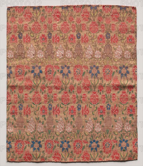 Fragment, 1700s. Iran, 18th century. Lampas weave; overall: 24.8 x 21 cm (9 3/4 x 8 1/4 in.)