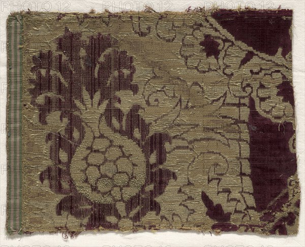 Velvet Fragment, 15th century. Spain, 15th century. Velvet (cut, uncut and brocaded); silk and gold thread; average: 21.3 x 27.7 cm (8 3/8 x 10 7/8 in.)