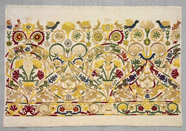 Fragment of a Skirt Border, 1700s - 1800s. Greece, Crete, 18th-19th century. Embroidery: silk on linen tabby ground; overall: 48.3 x 69.3 cm (19 x 27 5/16 in.)