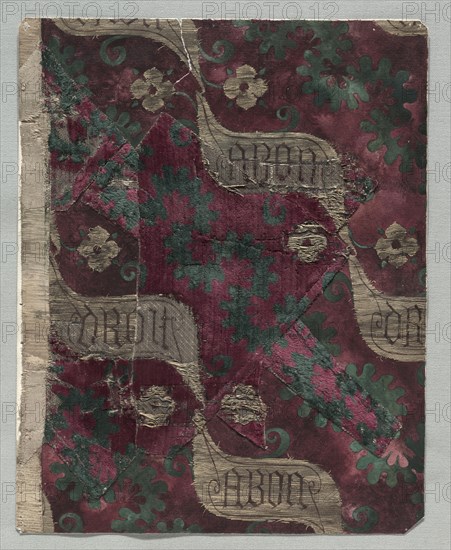 Velvet Fragment, c. 1385-1402. Italy, Milan ?, late 14th-early 15th Century. Velvet (cut and brocaded); silk and metal; overall: 26.7 x 21 cm (10 1/2 x 8 1/4 in.).