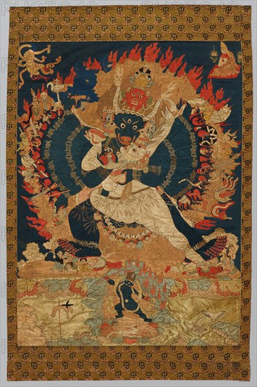 Embroidery: Yama and Consort, 18th-19th century. Tibet, 18th-19th century. Embroidery, silk; overall: 90.2 x 66 cm (35 1/2 x 26 in.)