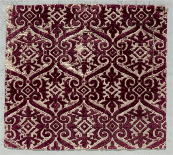 Velvet Brocaded Textile, late 1500s. Italy, late 16th century. Velvet (brocaded); overall: 36.2 x 40 cm (14 1/4 x 15 3/4 in.)