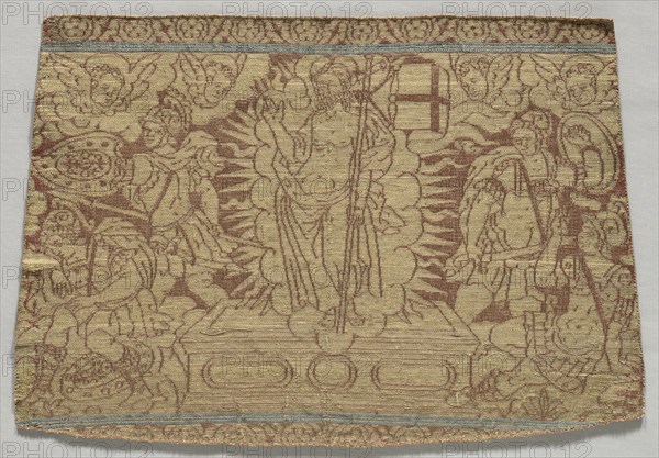 Fragment of Band Showing Resurrection, 1500s. Italy, Florence, 16th century. Lampas weave, silk and gold thread; overall: 33 x 24.2 cm (13 x 9 1/2 in.).