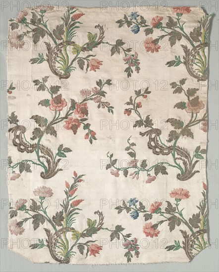 Fragment of Satin Brocade, mid 1700s. France, 18th century, Period of Louis XV (1723-1774). Brocaded satin; overall: 53.9 x 41.9 cm (21 1/4 x 16 1/2 in.).