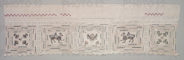 Runner, c 1800s. Russia, 19th century. Embroidered linen, ribbon applique; overall: 54.6 x 188 cm (21 1/2 x 74 in.)