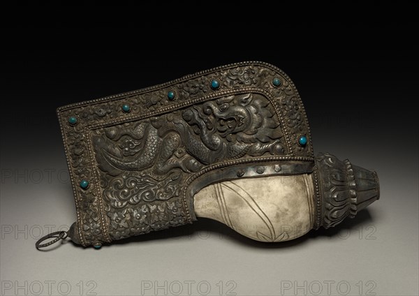 Conch Shell Set in Silver, 1800s. Tibet, 19th century. Shell and silver; overall: 29.2 cm (11 1/2 in.).