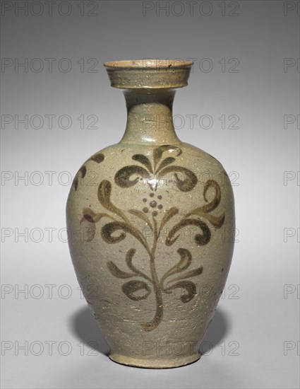 Vase with Floral Design, 1100s. Korea, Goryeo period (918-1392). Celadon with underglaze iron-brown; overall: 26.4 cm (10 3/8 in.).
