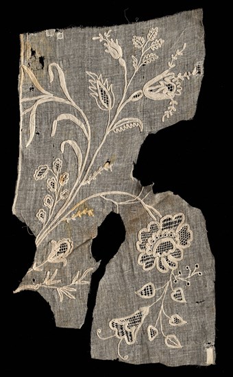 Embroidered Fragment, 18th-19th century. Spain, 18th-19th century. average: 45.1 x 24.2 cm (17 3/4 x 9 1/2 in.)