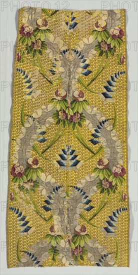Fragment, 18th century. Spain ?, 18th century. Brocaded silk; average: 96.9 x 47.6 cm (38 1/8 x 18 3/4 in.)