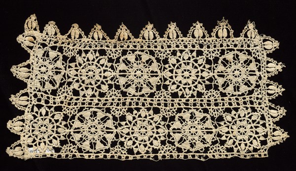 Lace Insertion, 1560-1600. Italy, Genoa, 16th century. Linen; lace, open cutwork (reticella) and bobbin; average: 13.4 x 24.8 cm (5 1/4 x 9 3/4 in.)