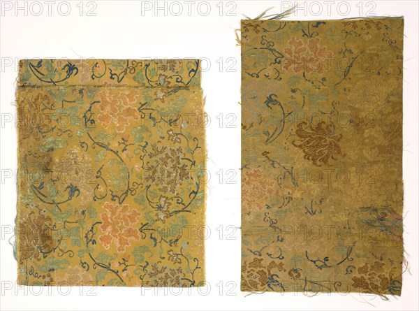 Fragments, 1700s. China, 18th century. Twill ground; silk diasper weave; overall: 19 x 23 cm (7 1/2 x 9 1/16 in.)