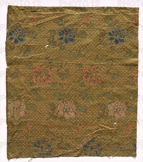 Silk Damask Fragment, 19th century. China, 19th century. Silk, damask; overall: 36 x 31.2 cm (14 3/16 x 12 5/16 in.)