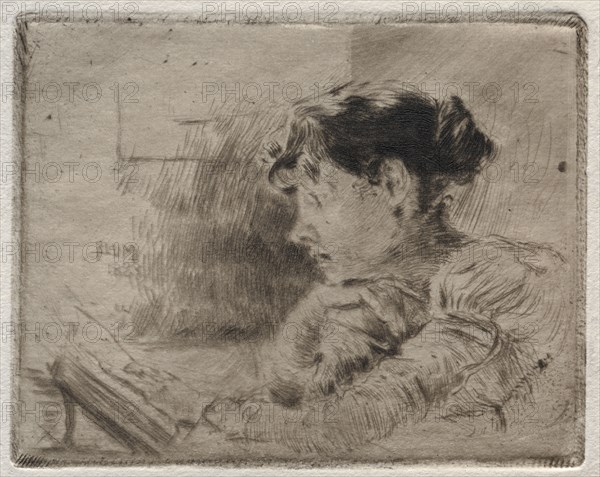 Girl Reading, 1883. Robert Frederick Blum (American, 1857-1903). Etching