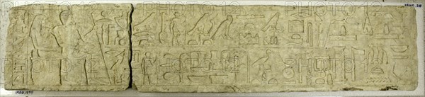 Lintel of Mereruka, c. 2350-2311 BC. Egypt, Giza, western cemetery, excavations of Montague Ballard, 1901-1902, Old Kingdom, Late Dynasty 5, 2454-2311 BC. Limestone; overall: 30.8 cm (12 1/8 in.).