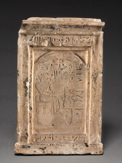 Domestic Shrine, c. 1479-1425 BC. Egypt, Probably Theban area, New Kingdom, Dynasty 18, reign of Tutmosis III. Limestone, originally painted; overall: 42.4 x 27.4 x 9 cm (16 11/16 x 10 13/16 x 3 9/16 in.).