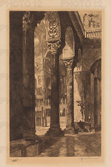 Interior of St. Mark's, Venice. Otto H. Bacher (American, 1856-1909). Etching