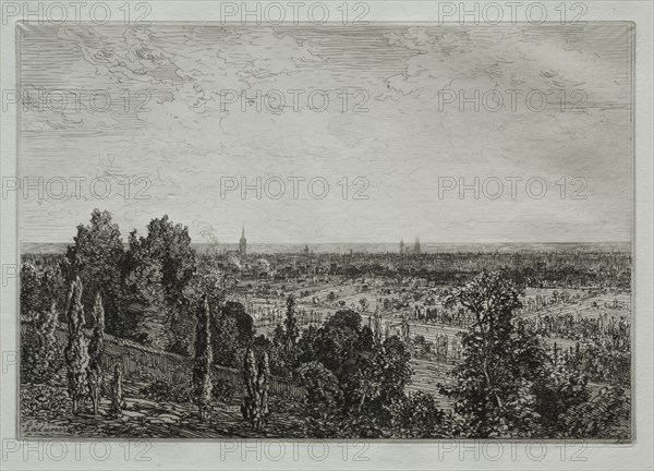 Bordeaux:  vue de Cenon. Maxime Lalanne (French, 1827-1886). Etching