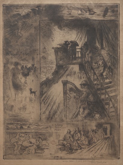 The Crossing, c. 1880. Félix Hilaire Buhot (French, 1847-1898). Etching, aquatint, drypoint, and roulette ; sheet: 44.2 x 31 cm (17 3/8 x 12 3/16 in.); platemark: 32.4 x 24.4 cm (12 3/4 x 9 5/8 in.).