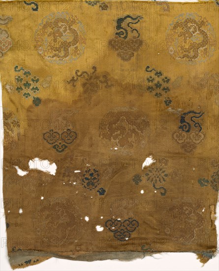 Fragment, 1700s. China, 18th century. Brocaded satin, silk; overall: 26 x 21.5 cm (10 1/4 x 8 7/16 in.).