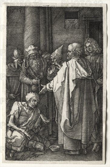 Peter and John Healing the Cripple at the Gate of the Temple, 1512. Albrecht Dürer (German, 1471-1528). Engraving