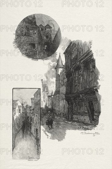 Rouen Illustré:  Cour de L'Albane; Rue Saint Romain; L'aubette Rue Armand - Carrel, 1896. Auguste Louis Lepère (French, 1849-1918). Wood engraving