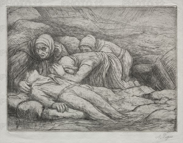 Triomphe de la Mort:  La Mort chez une famille de Marins. Alphonse Legros (French, 1837-1911). Etching and drypoint