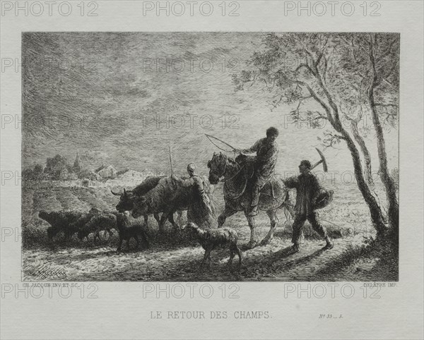 Returning from the Fields. Charles-Émile Jacque (French, 1813-1894). Etching