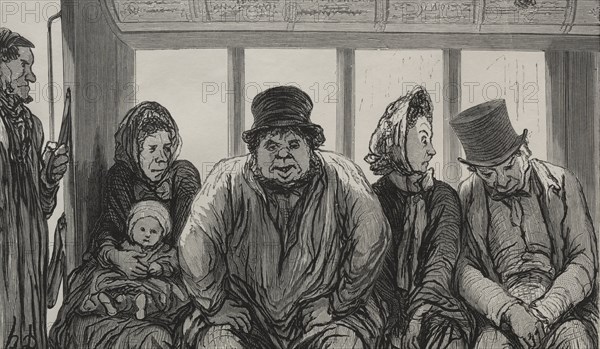 The Omnibus:  Interior of the Omnibus. Honoré Daumier (French, 1808-1879). Wood engraving