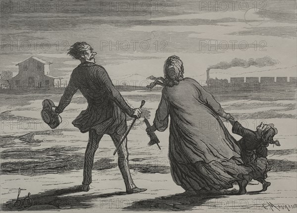 The Railway:  Too Late. Honoré Daumier (French, 1808-1879). Wood engraving