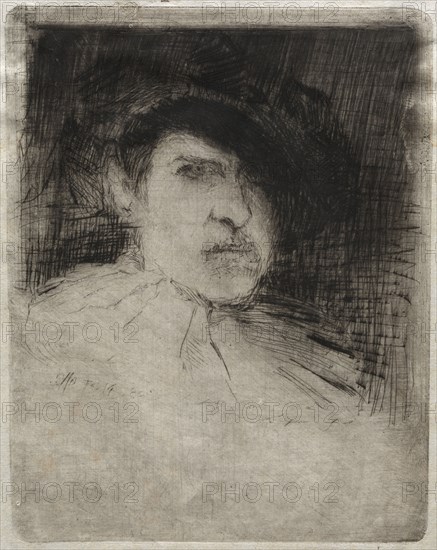 Self-Portrait in Costume, 1880. Otto H. Bacher (American, 1856-1909). Etching