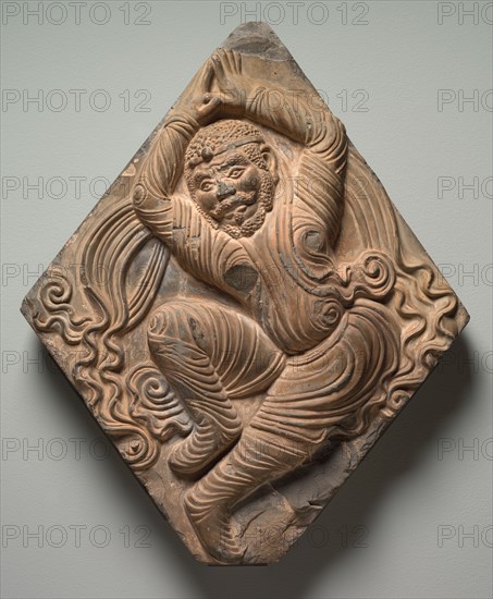 Architectural Brick with Dancer in Relief, before 870. China, Henan province, Anyang, Xiudingsi pagoda, Tang dynasty (618-907). Molded terracotta with slip coating; overall: 58 x 48.5 cm (22 13/16 x 19 1/8 in.).