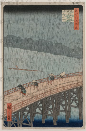 Sudden Shower over Shin-Ohashi Bridge and Atake, from the series One Hundred Famous Views of Edo, 1857. Ando Hiroshige (Japanese, 1797-1858). Color woodblock print; sheet: 35.3 x 23.2 cm (13 7/8 x 9 1/8 in.).