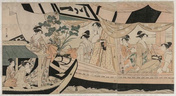 Women in a Pleasure Boat on the Sumida River, mid 1790s. Chobunsai Eishi (Japanese, 1756-1829). Color woodblock print; sheet: 38.4 x 24.2 cm (15 1/8 x 9 1/2 in.).