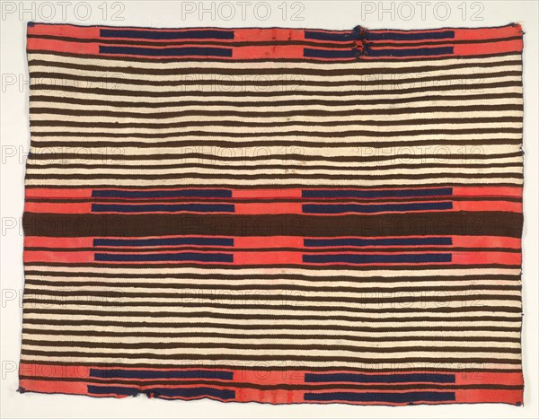 Woman's Wearing Blanket , c. 1875-1880. America, Native North American, Southwest, Navajo, Post-Contact, Late Classic Period. Tapestry weave: wool (handspun, Germantown, and bayeta); overall: 117.5 x 152.5 cm (46 1/4 x 60 1/16 in.).