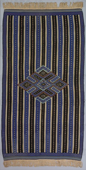 Sarape, c. 1890-1900. America, Native North American, Southwest, Mexico, Saltillo, Post-Contact, Early Period. Tapestry weave: cotton and wool and metal thread; overall: 228 x 111.8 cm (89 3/4 x 44 in.).